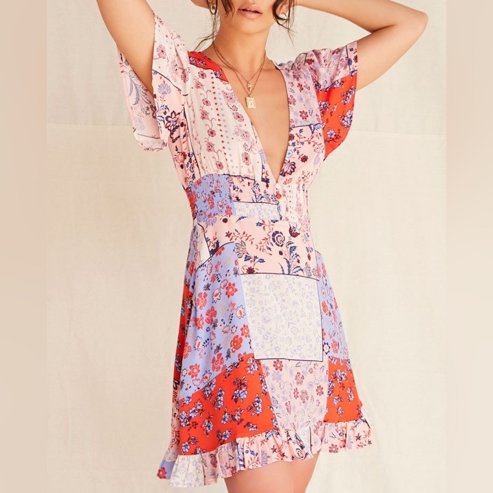Forever 21 Patchwork V-Neck Dress